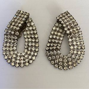 Vintage rhinestone dewdrop clip on earrings fold over drop